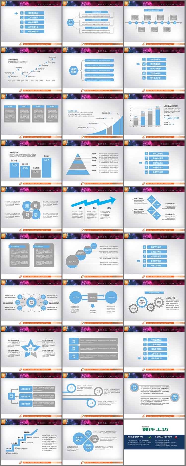 PPT模板-30张工作总结工作汇报PPT图表素材