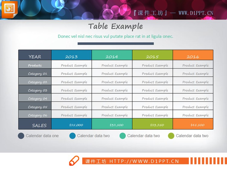 彩色精致PPT数据表格