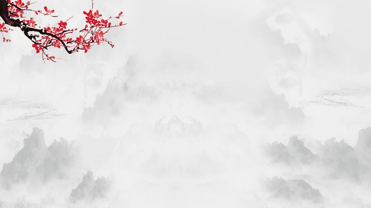 三张水墨山水梅花PPT背景图片