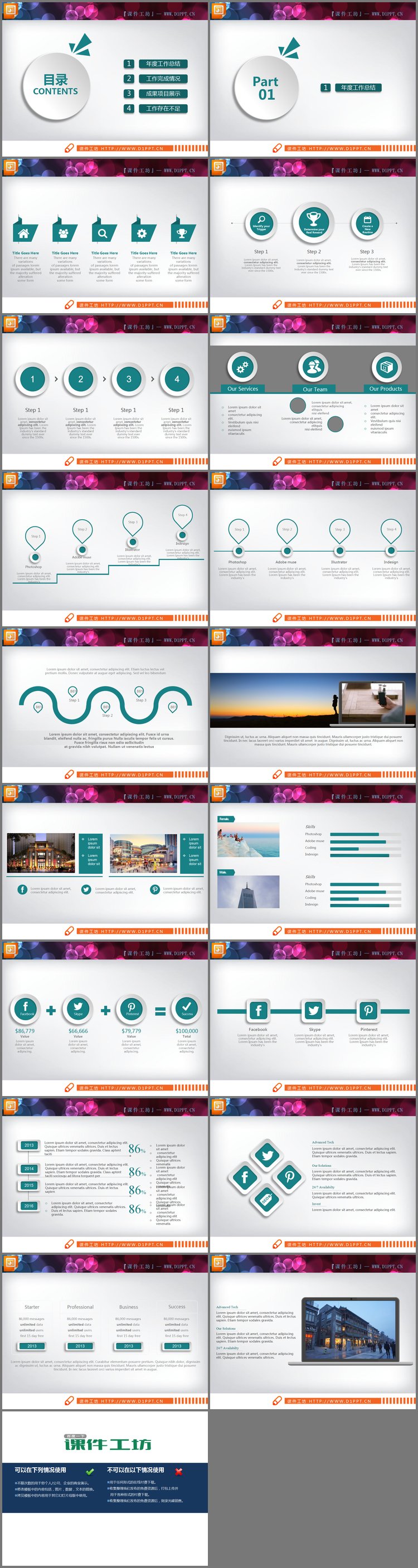 PPT模板-白色微立体工作汇报PPT图表下载