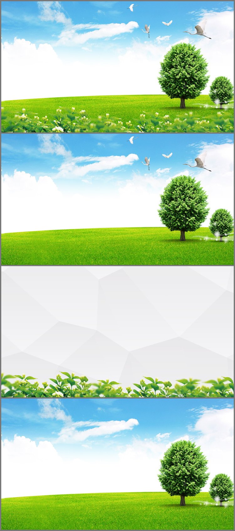 PPT模板-四张蓝天白云草地绿树PPT背景图片
