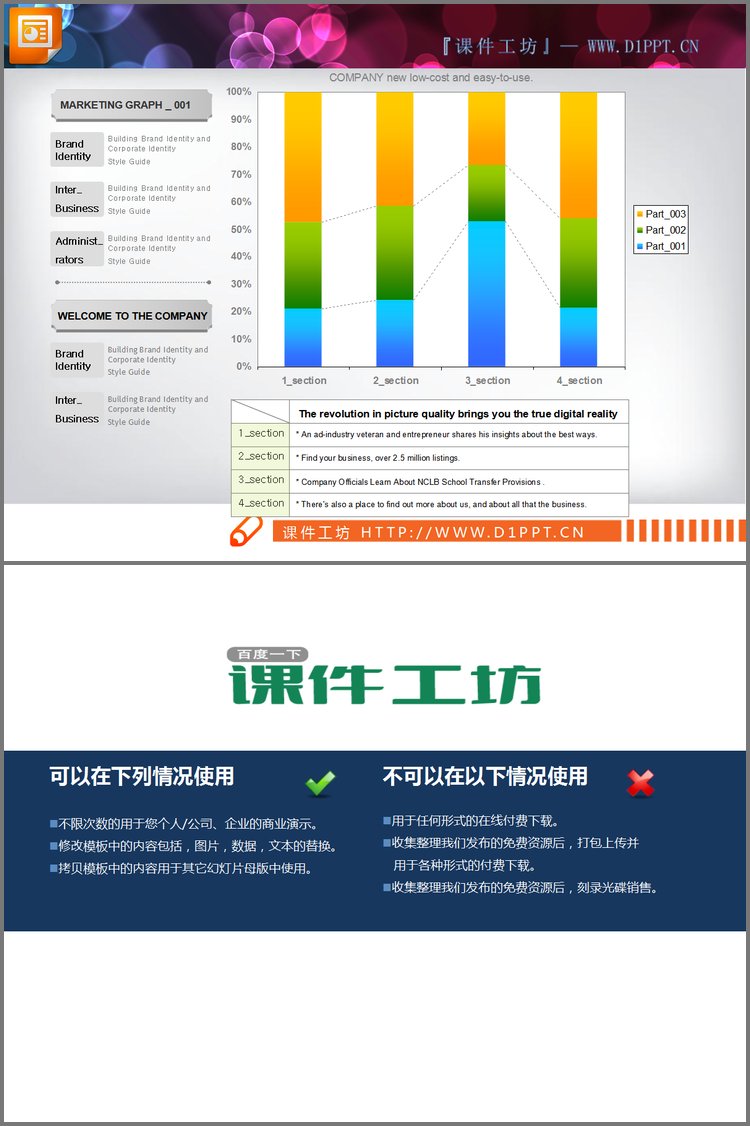 PPT模板-简洁风格的公司成本数据PPT柱状图
