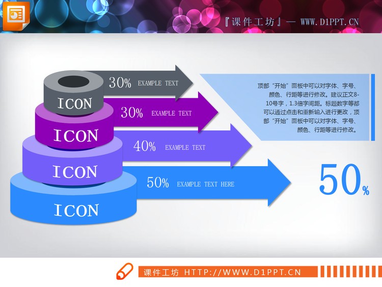 三张圆柱层级关系PPT图表