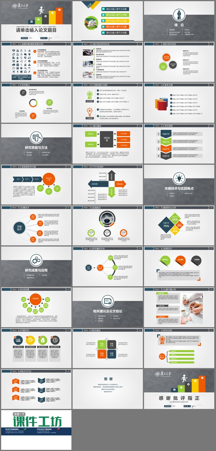 PPT模板-彩色实用研究生毕业答辩PPT模板