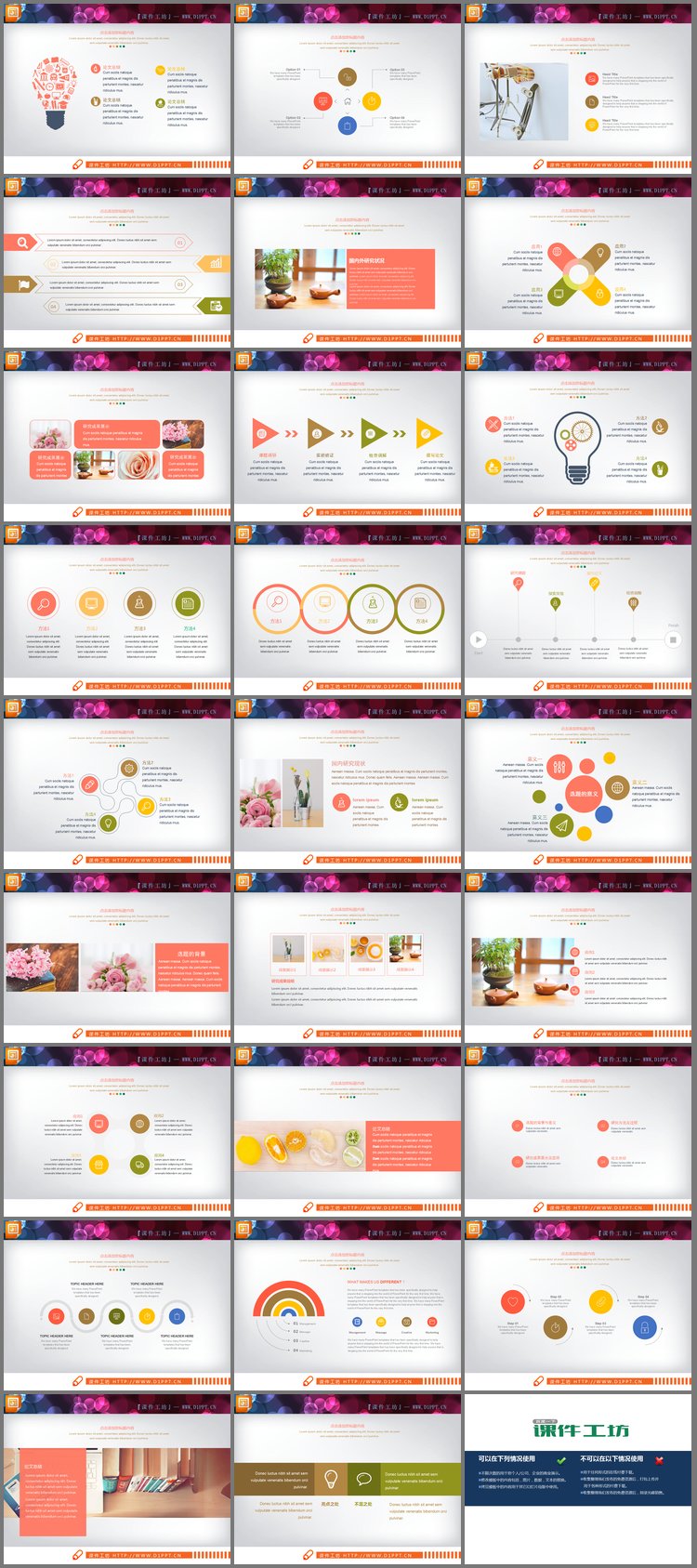 PPT模板-彩色小清新论文答辩PPT图表