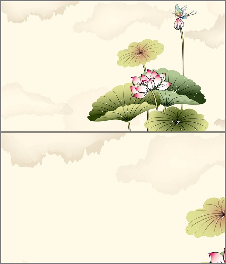 PPT模板-古典水墨荷花PPT背景图片