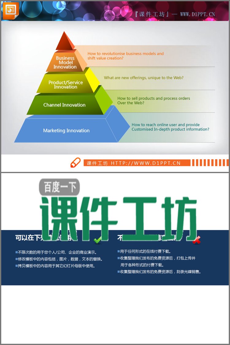 PPT模板-经典彩色立体金字塔PPT图表