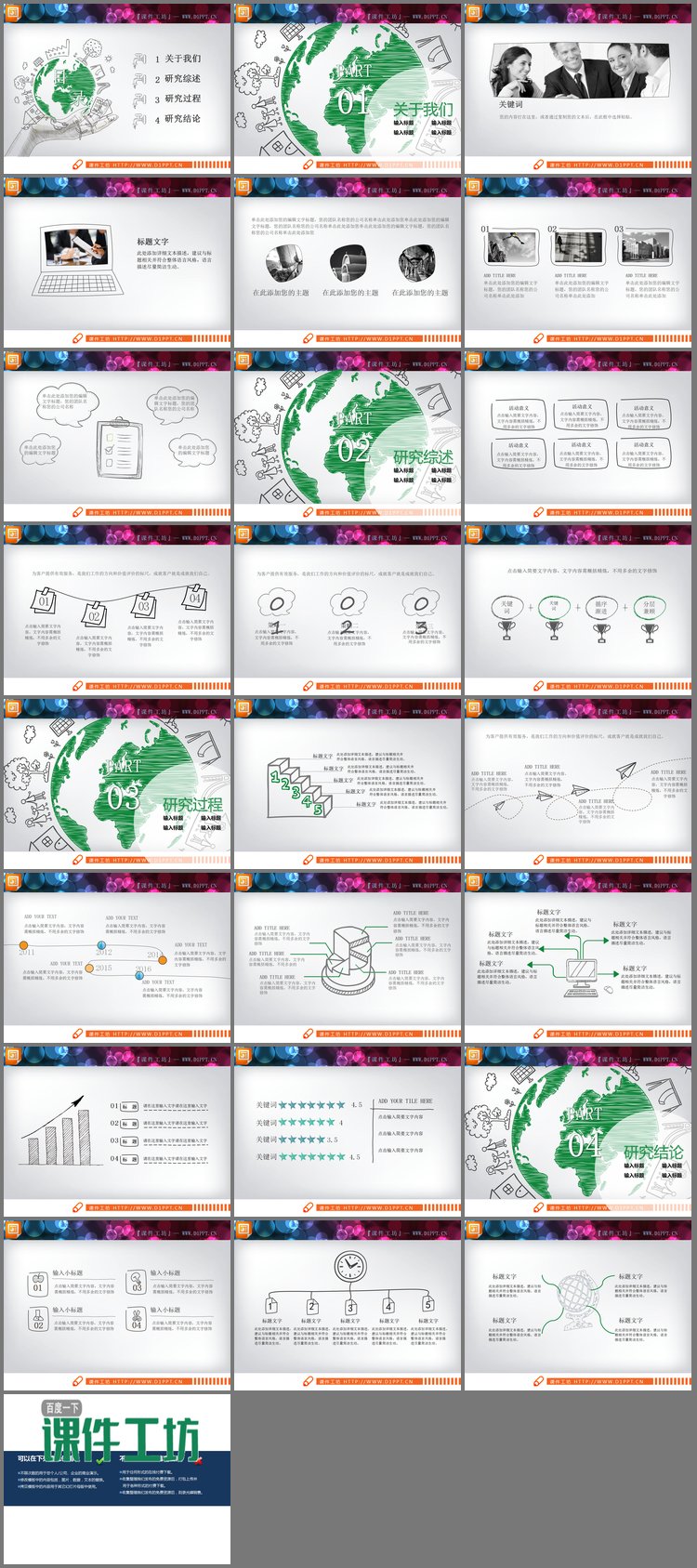 PPT模板-创意手绘环保主题PPT图表大全