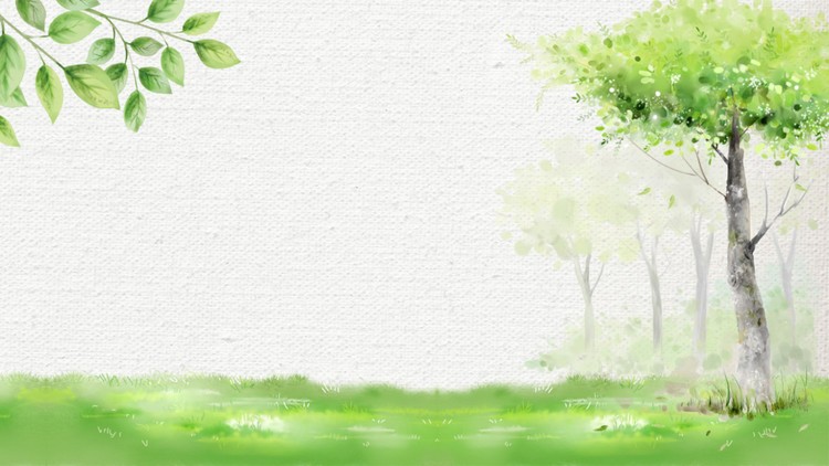 清新绿色水彩树木叶子PPT背景图片