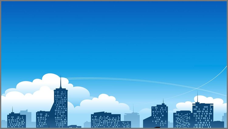 PPT模板-蓝色卡通扁平化城市建筑PPT背景图片