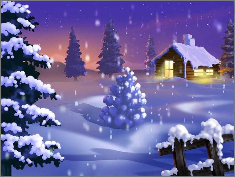 PPT模板-雪地里的小木屋PPT背景图片