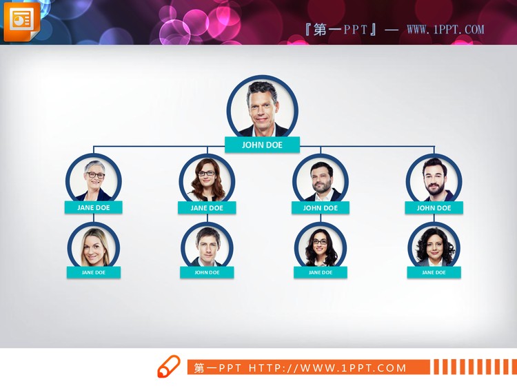 四张白领头像PPT组织结构图