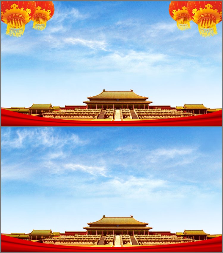 PPT模板-两张蓝天白云古建筑PPT背景图片