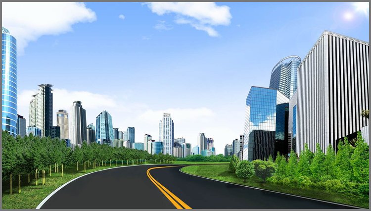 PPT模板-城市建筑马路PPT背景图片