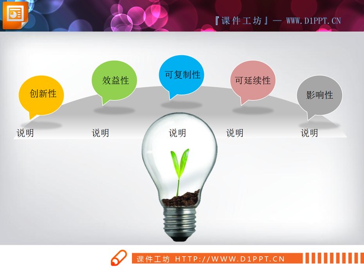 一个带灯泡的幻灯片说明图素材