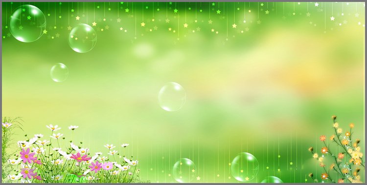 PPT模板-星星水泡鲜花绿色PPT背景图片