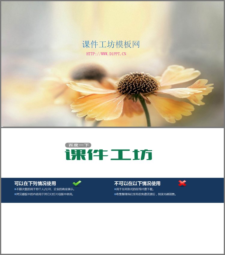 PPT模板-淡雅背景的阳光下的花朵幻灯片背景图片