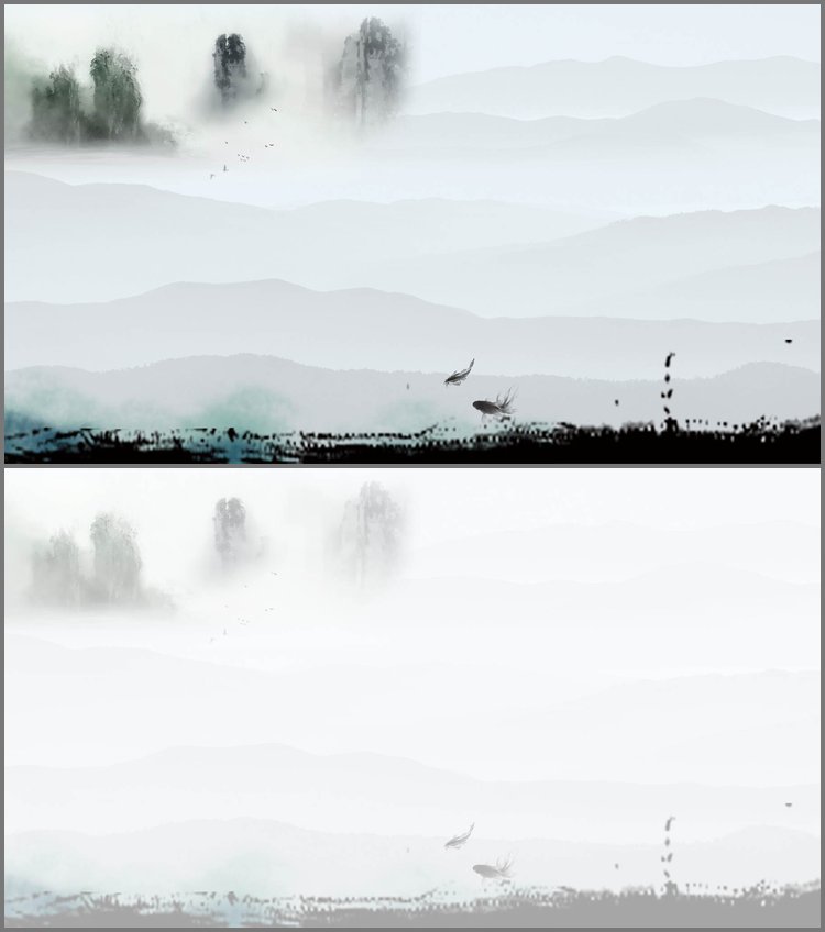 PPT模板-古典水墨远山PPT背景图片
