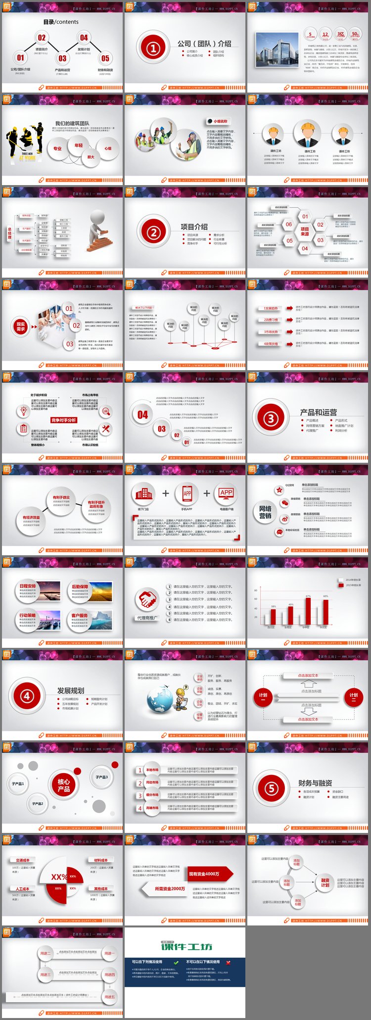 PPT模板-微立体建筑行业工作汇报PPT图表大全