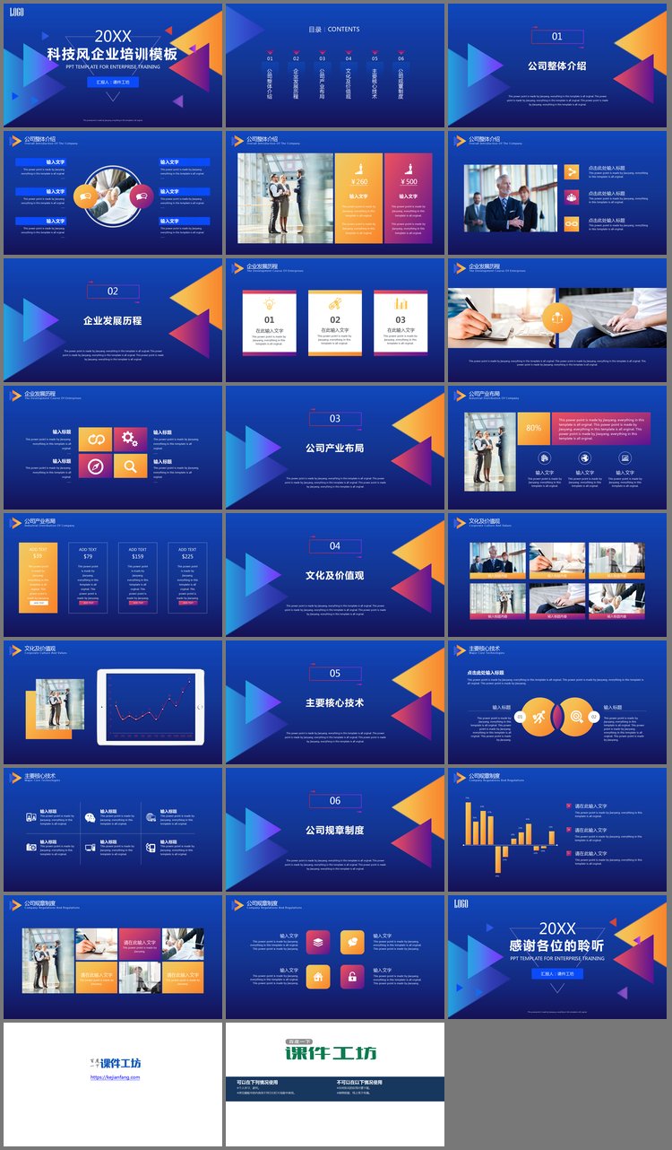 PPT模板-蓝色科技风企业培训PPT模板