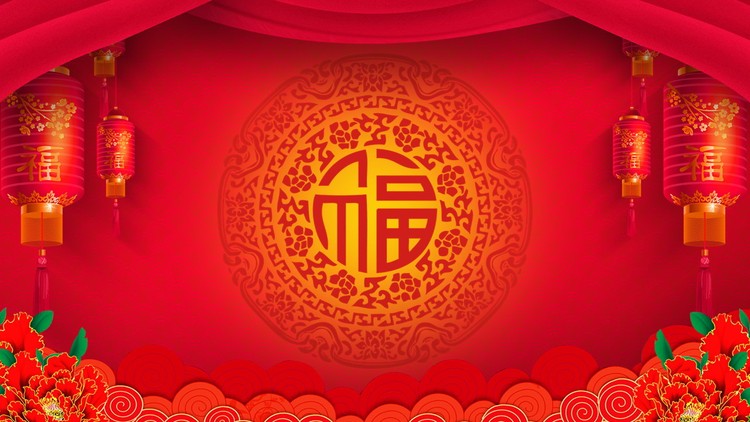 11张红色帷幕灯笼新年PPT背景图片