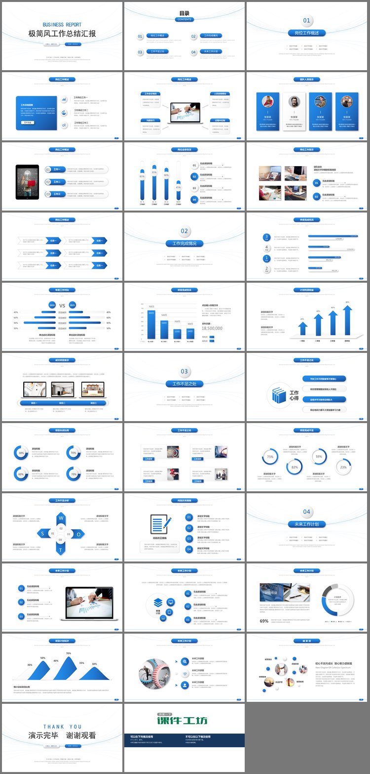 PPT模板-蓝色极简线条背景工作总结汇报PPT模板