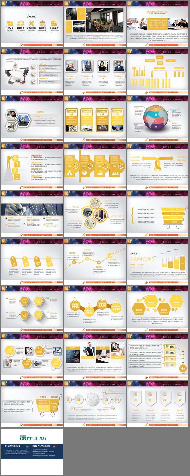 PPT模板-金色企业宣传PPT图表整套下载