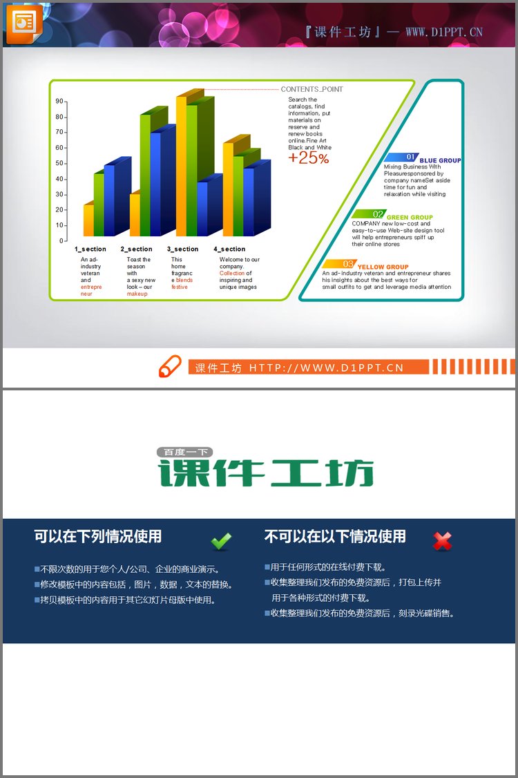 PPT模板-实用汇报数据展示柱状图PPT图表下载