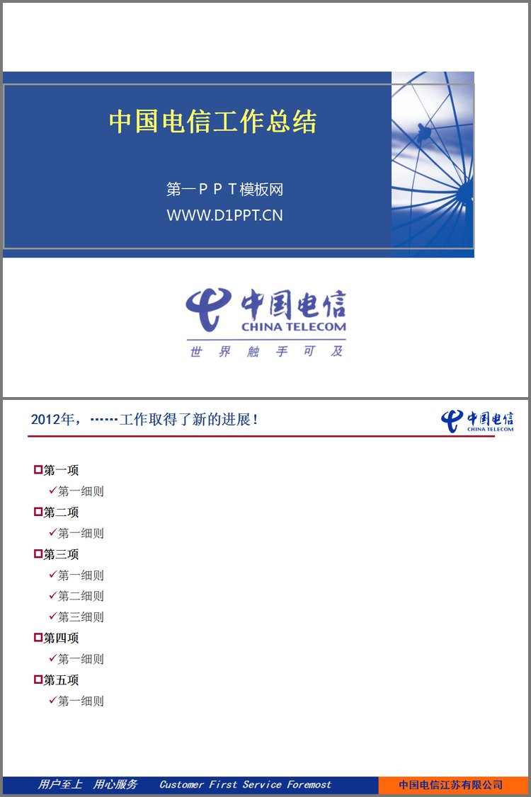 PPT模板-中国电信2012年工作总结PPT下载