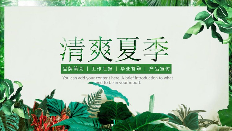 森林绿叶植物背景清爽夏季主题PPT模板