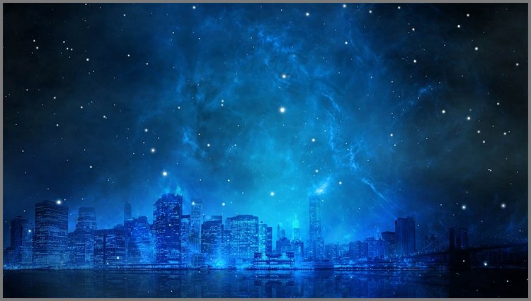 PPT模板-蓝色星空下的城市PPT背景图片