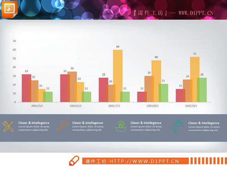 四数据项柱状图PPT图表
