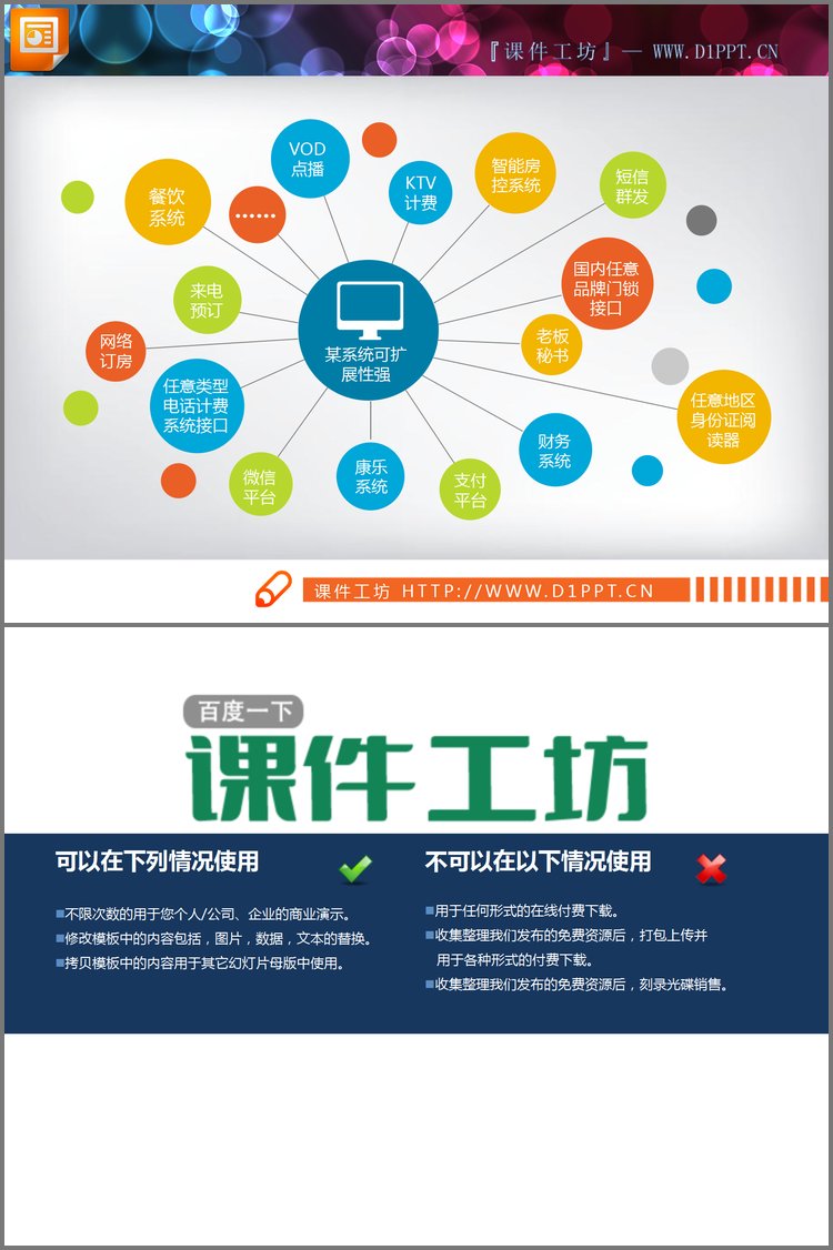 PPT模板-彩色多点扩散PPT图表