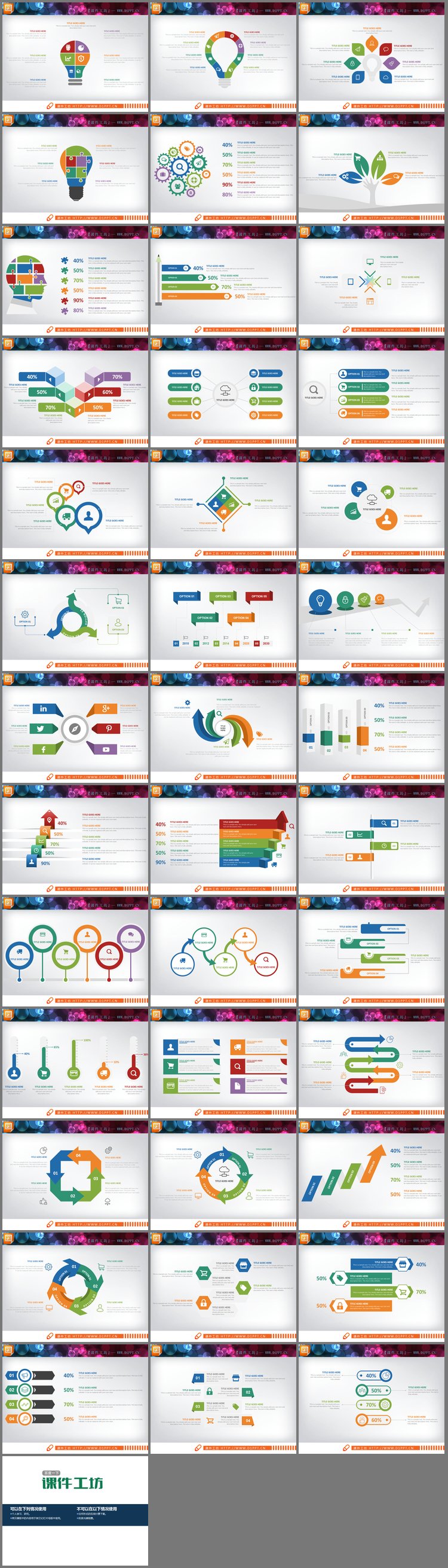 PPT模板-39页彩色扁平化商务演示PPT图表大全