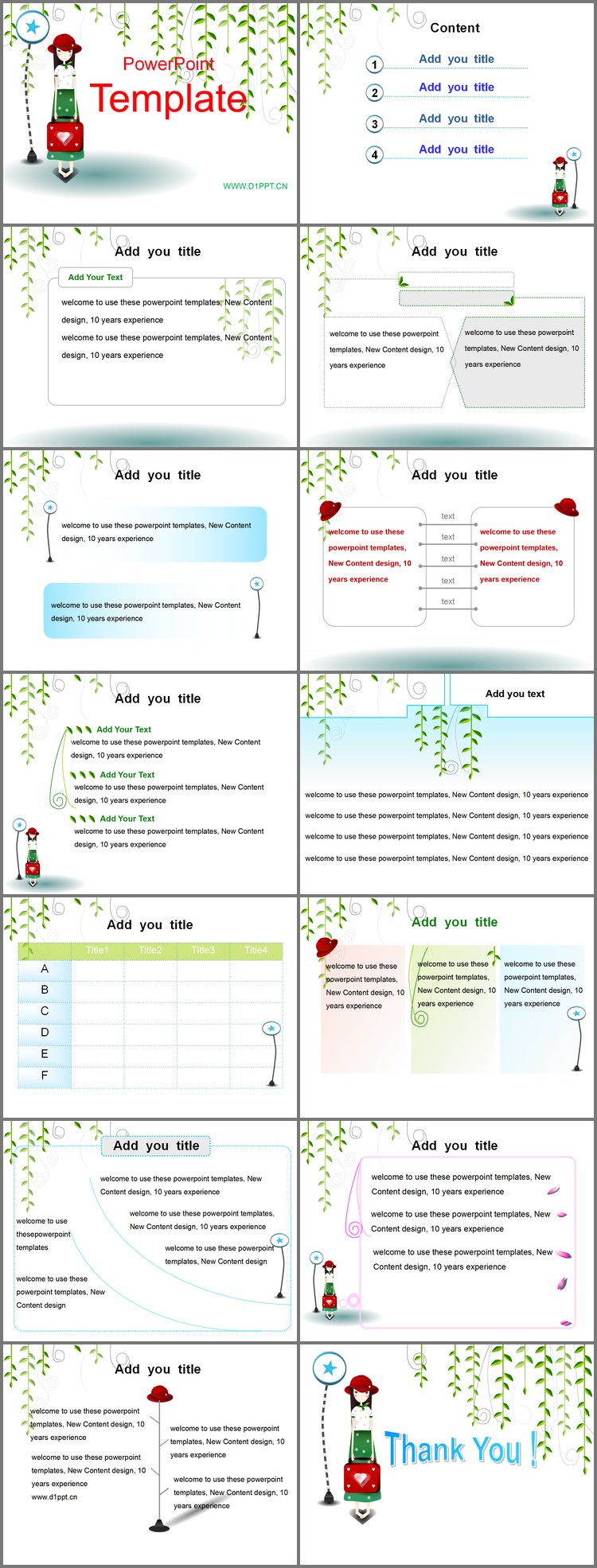 PPT模板-卡通柳条女孩背景PPT模板下载