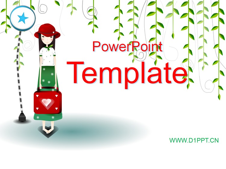 卡通柳条女孩背景PPT模板下载