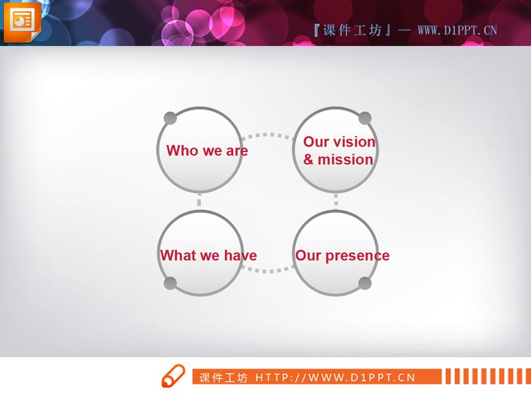 虚线四对象关系图PPT模板