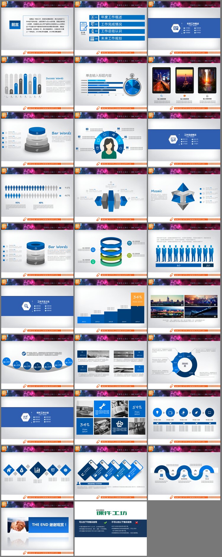 PPT模板-蓝色扁平化商务PowerPoint图表免费下载
