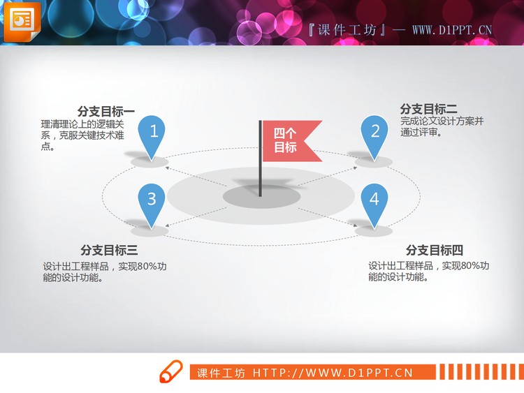 小旗与坐标点设计的扩散关系PPT图表