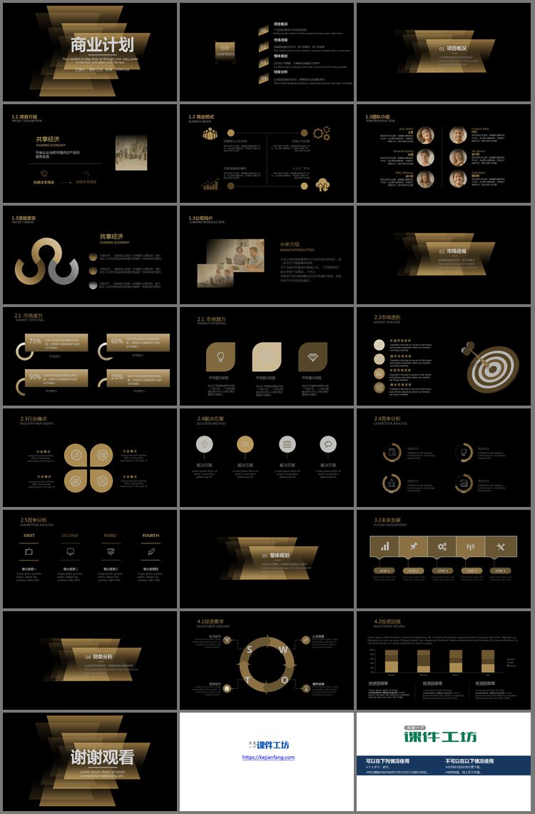 PPT模板-抽象空间感黑金风商业计划书PPT模板