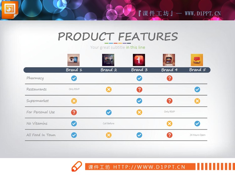 图标装饰的对错PPT表格