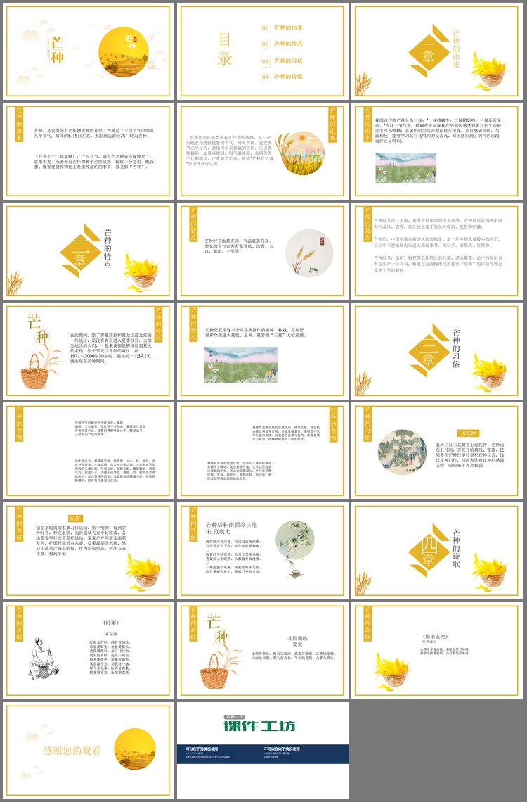 PPT模板-金色播种背景的芒种节气介绍PPT模板