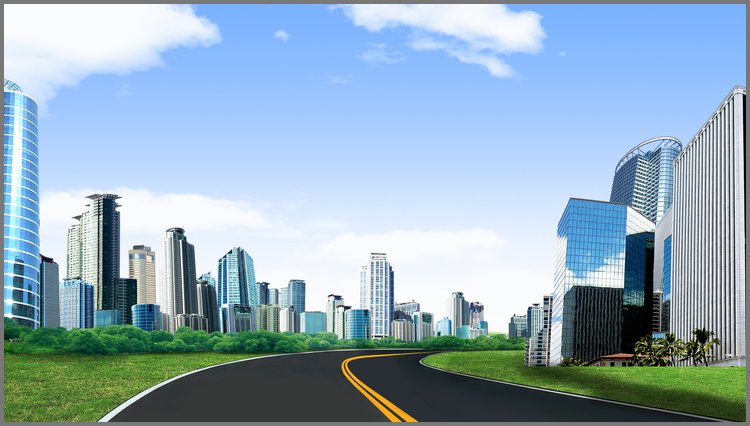 PPT模板-干净的城市街道PPT背景图片