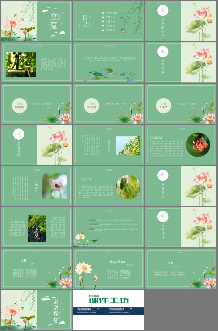 PPT模板-荷花蜻蜓背景的24节气立夏PPT模板