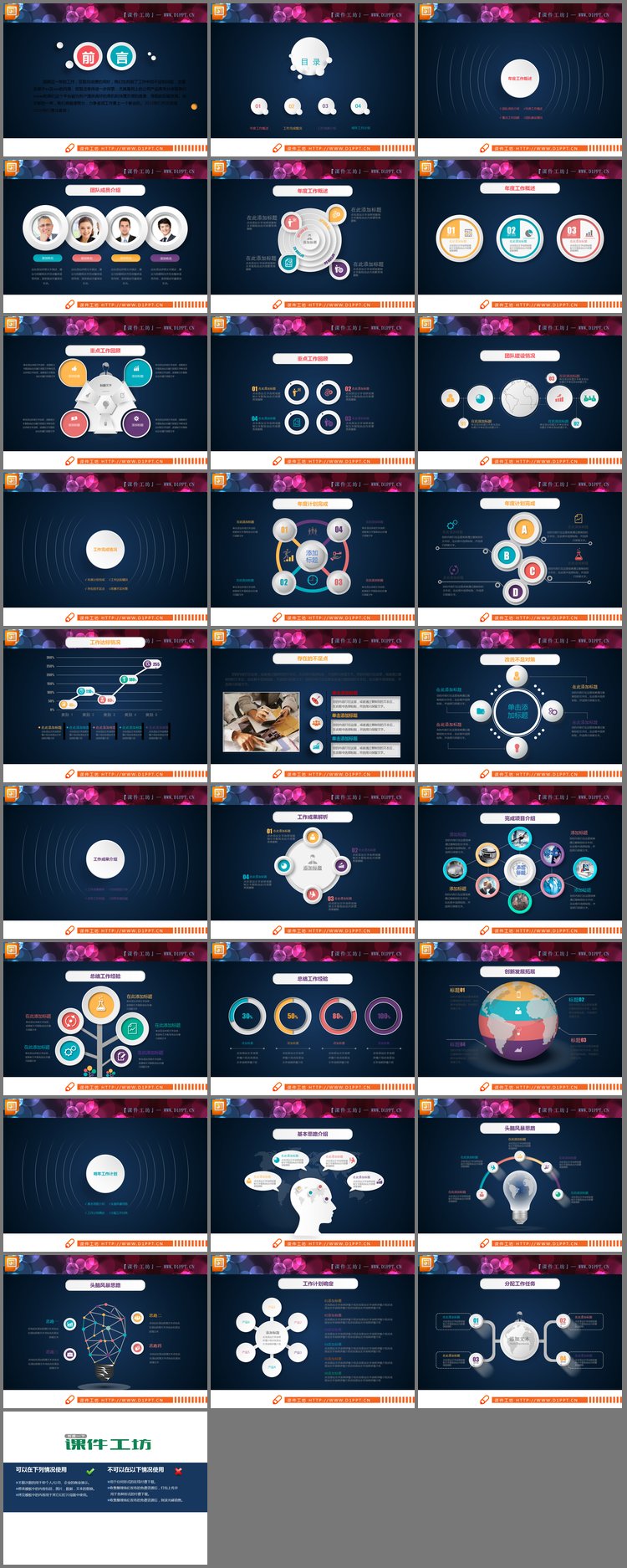 PPT模板-白色微立体年终总结PPT图表下载