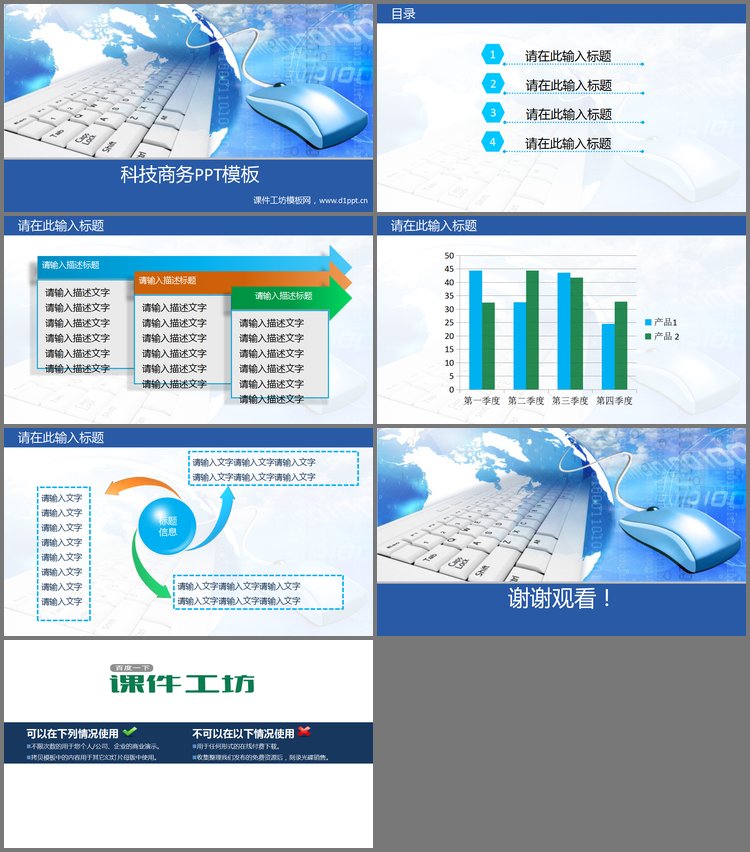 PPT模板-鼠标键盘背景的商务科技幻灯片模板下载