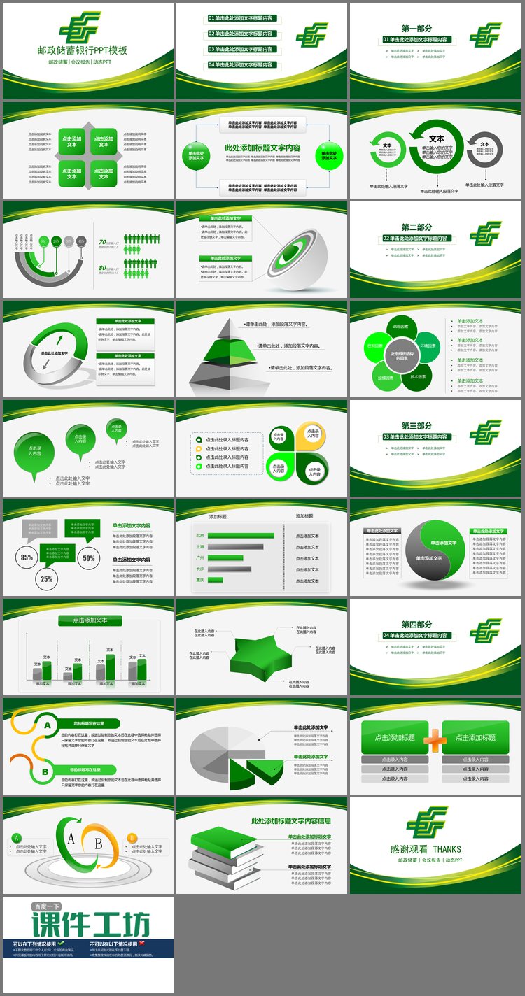 PPT模板-绿色曲线装饰的中国邮政储蓄银行PPT模板