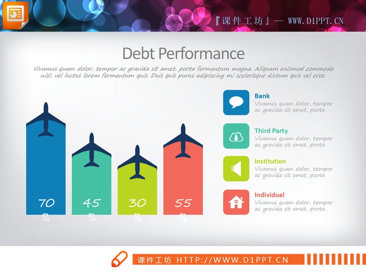 彩色飞机图标PPT柱状图