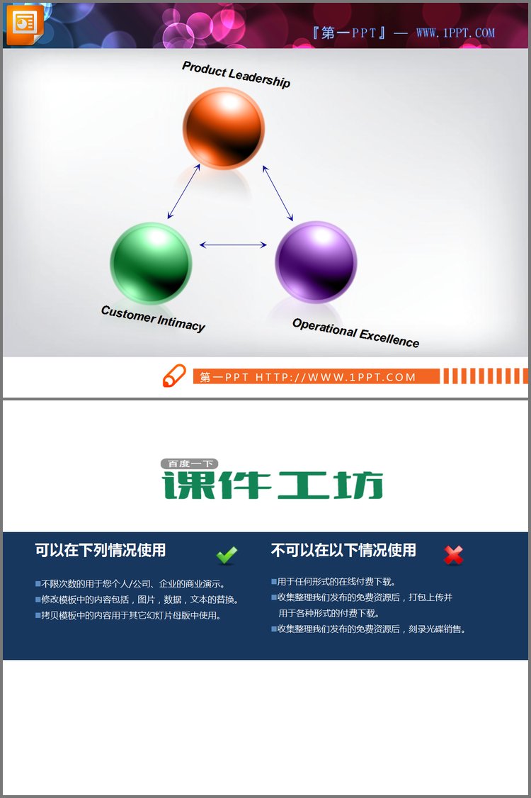 PPT模板-三节点的并列循环关系PowerPoint图表模板