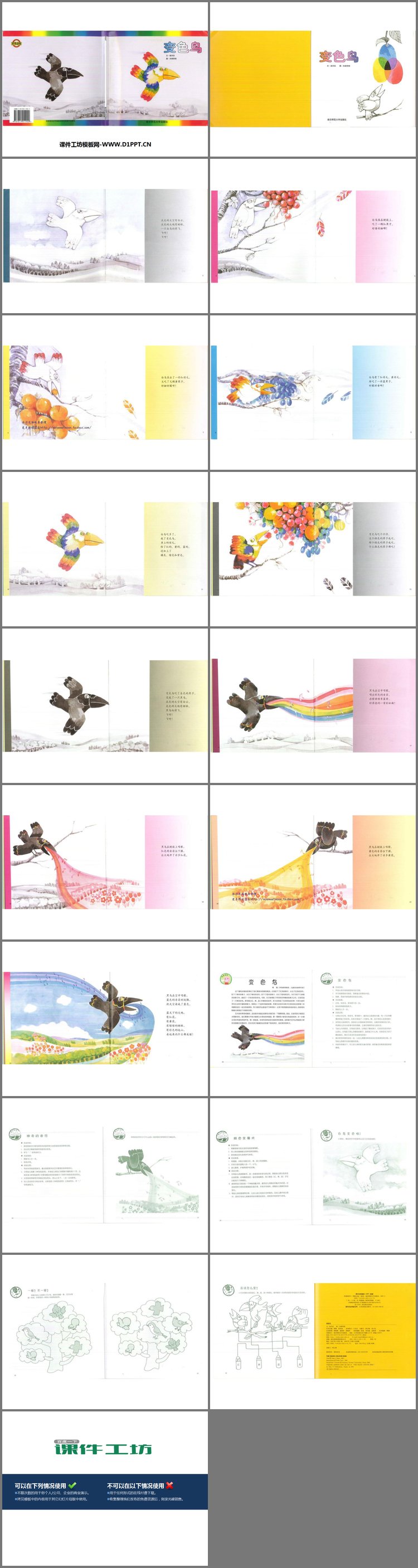 PPT模板-《变色鸟》绘本故事PPT